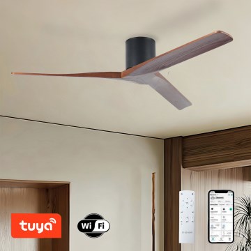 ZEVENTI - Ventilator de tavan VELLON Wi-Fi Tuya negru/nuc + telecomandă