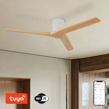 ZEVENTI - Ventilator de tavan VELLON Wi‑Fi Tuya, alb/paulownia + telecomandă