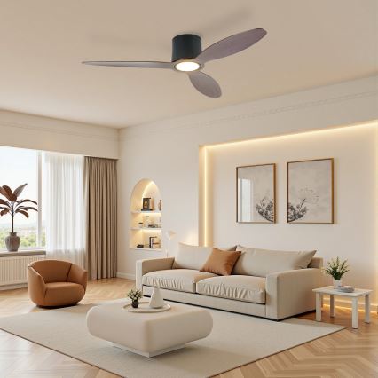 ZEVENTI - Ventilator de tavan VENTORA LED cu intensitate reglabilă, 24W/230V 3000/4000/6000K Wi-Fi Tuya negru/nuc + telecomandă