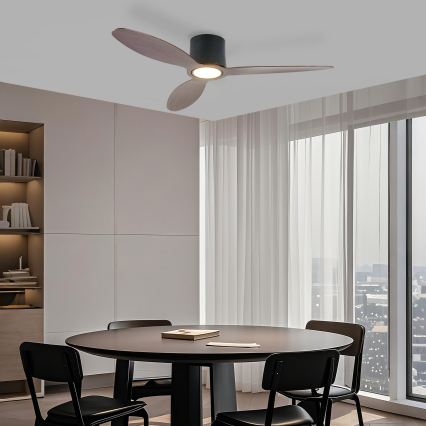 ZEVENTI - Ventilator de tavan VENTORA LED cu intensitate reglabilă, 24W/230V 3000/4000/6000K Wi-Fi Tuya negru/nuc + telecomandă
