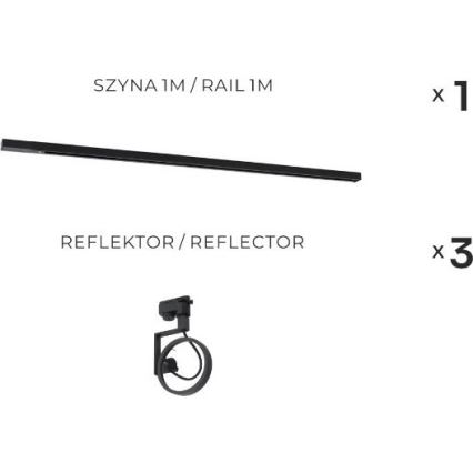 Zuma Line - Spot pe șină, 3x GU10, 15 W, 230 V, negru