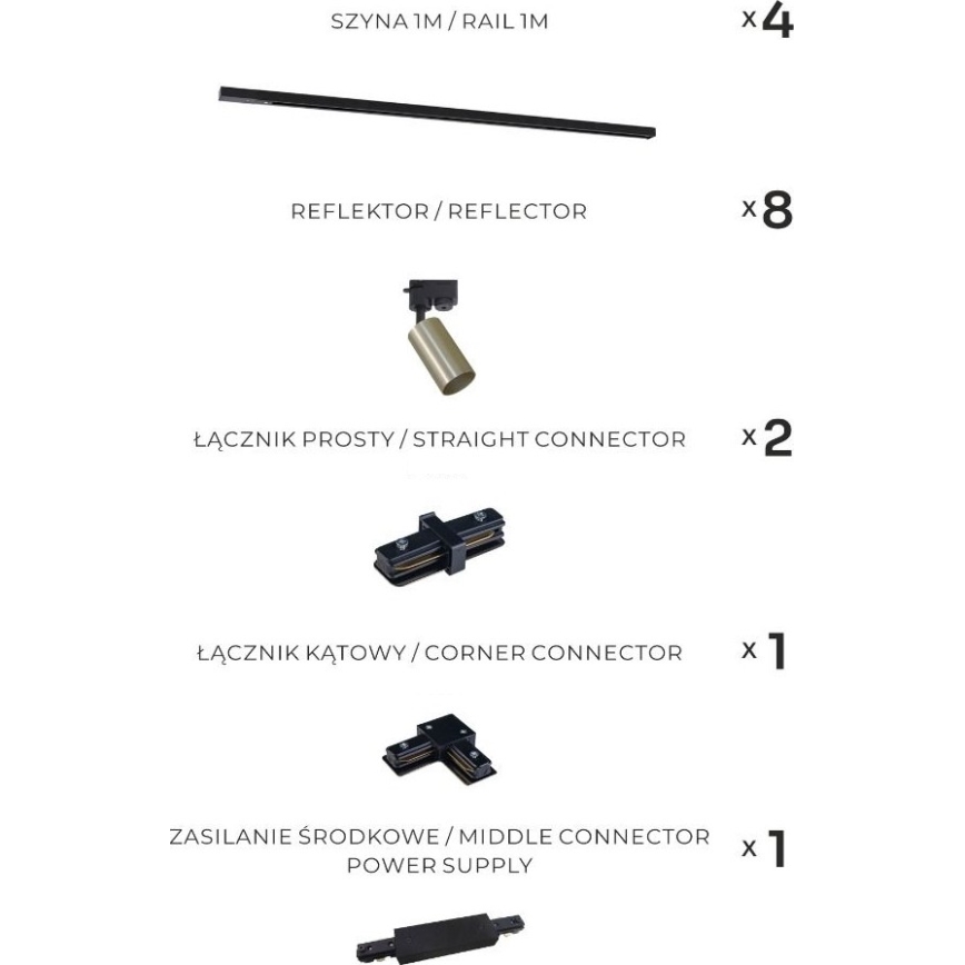 Zuma Line - Spot pe șină 8xGU10/35W/230V negru/auriu