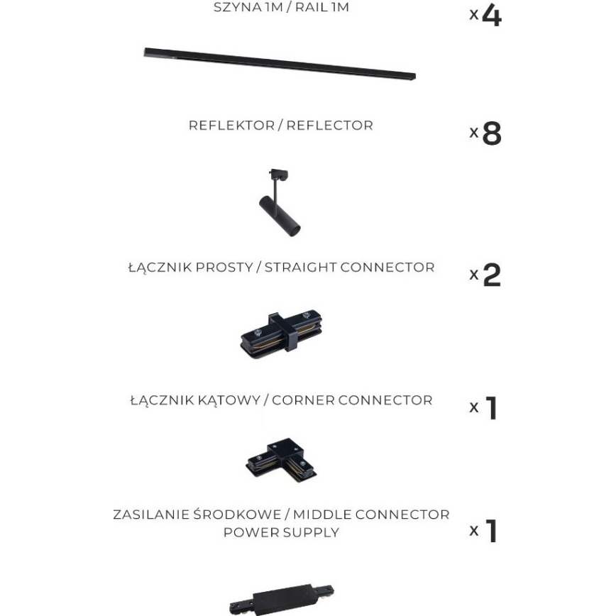 Zuma Line - Lampă spot pe șină 8xGU10/35W/230V neagră