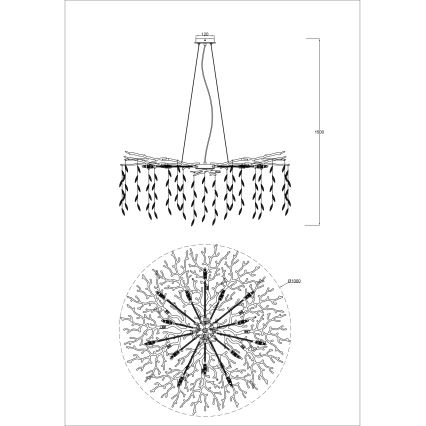 Zuma Line - Candelabru suspendat cu cablu, 14 x G9, 3,5 W, 230 V, Ø 100 cm, auriu