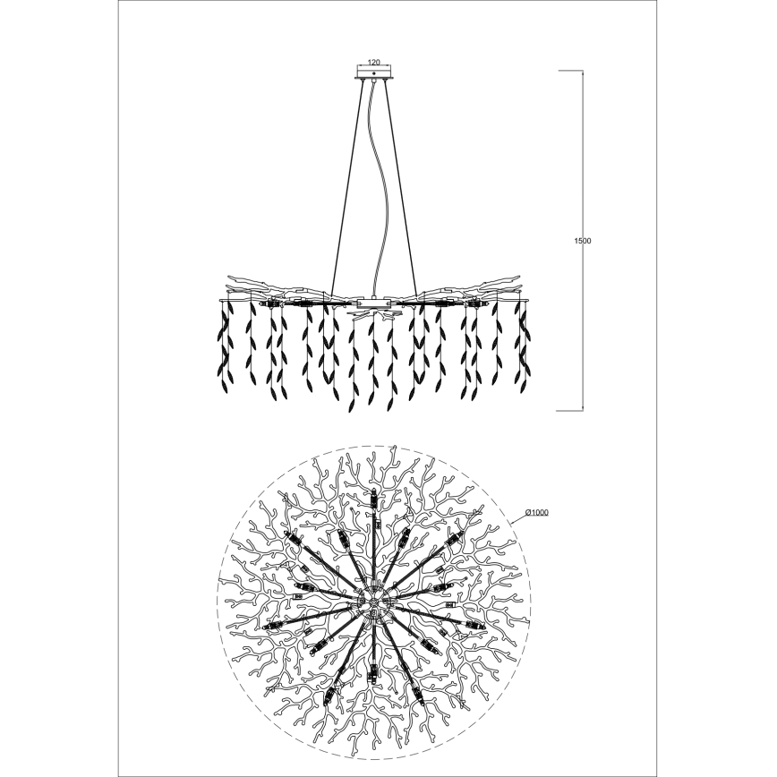 Zuma Line - Candelabru suspendat cu cablu, 14 x G9, 3,5 W, 230 V, Ø 100 cm, auriu