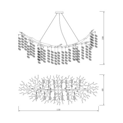 Zuma Line - Lustră suspendată pe cablu, 14 x G9, 3,5 W, 230 V, 115 x 40 cm, aurie